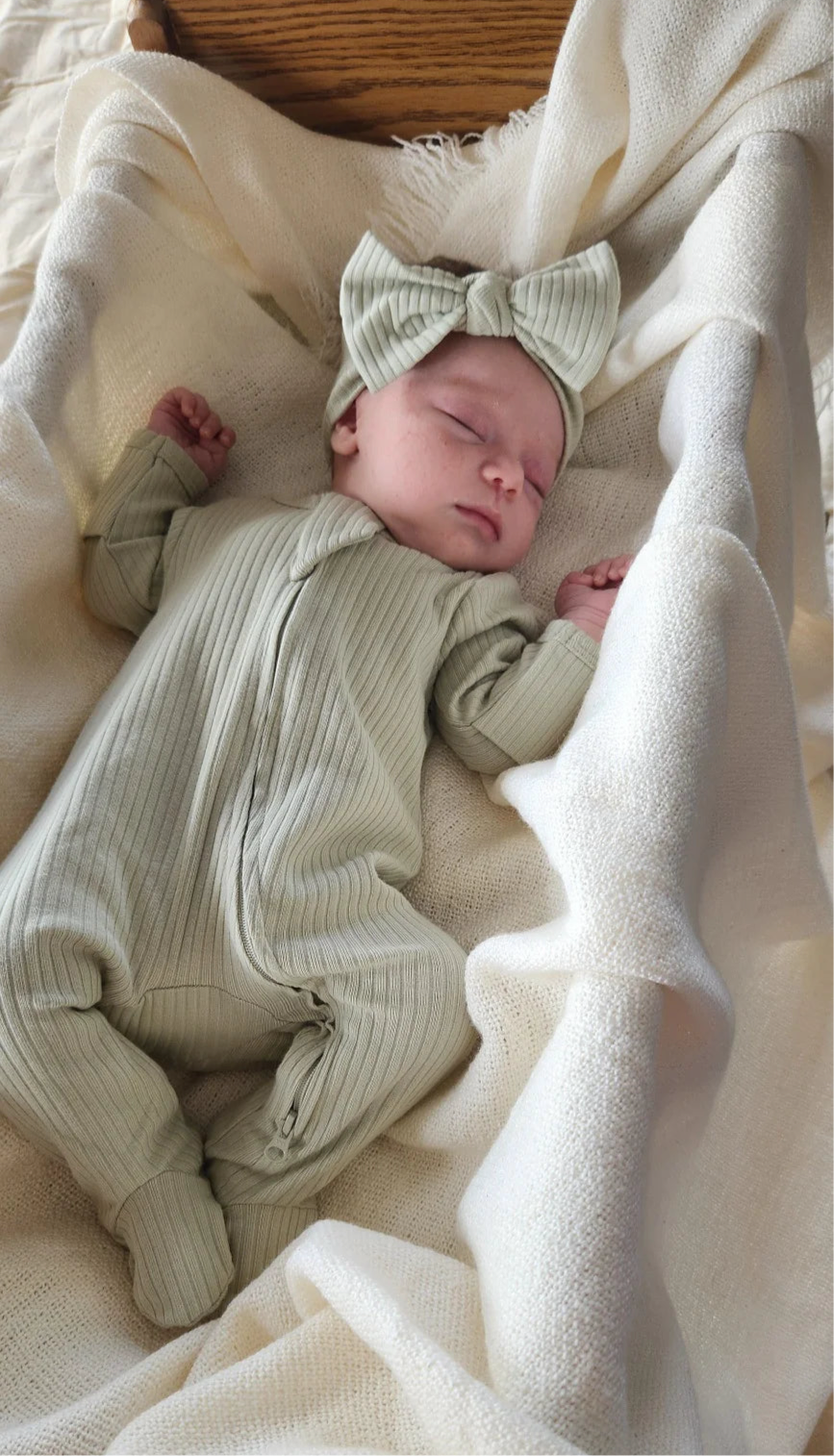 Ba.be.O Ribbed Infant Sleeper Light Sage