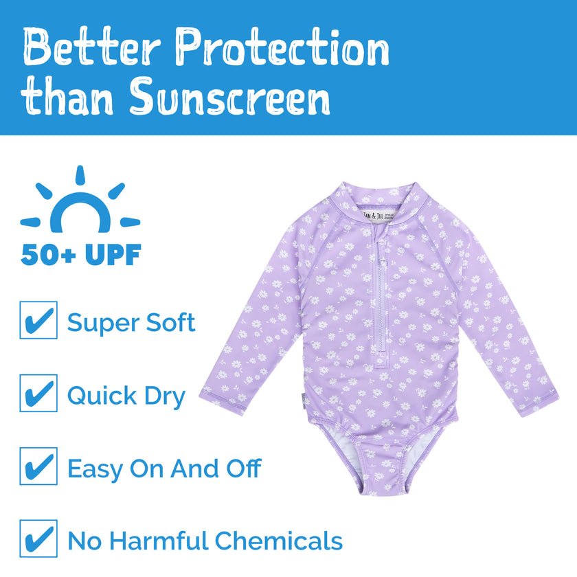 Jan & Jul 1-Piece UV Swimsuit Purple Daisy