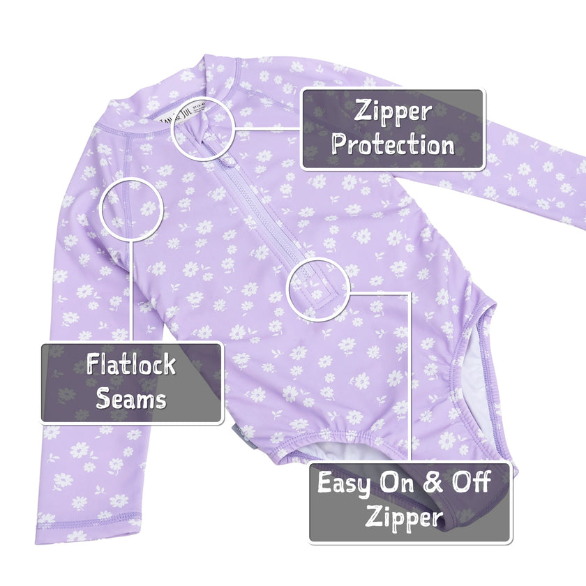 Jan & Jul 1-Piece UV Swimsuit Purple Daisy