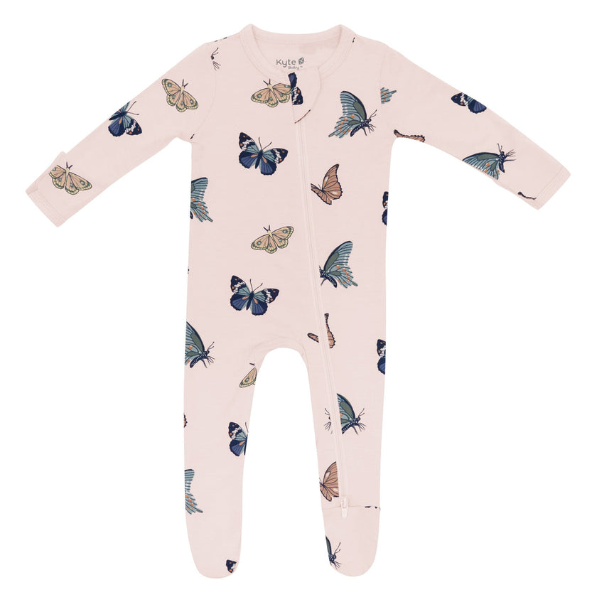 Kyte Baby Zippered Footie Blush Butterfly
