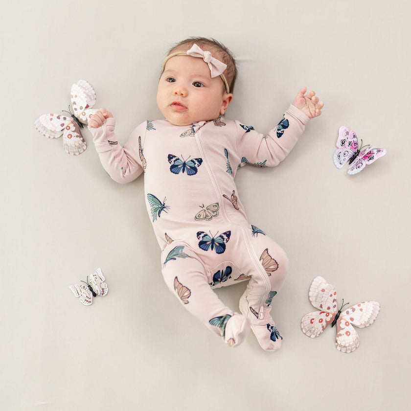 Kyte Baby Zippered Footie Blush Butterfly
