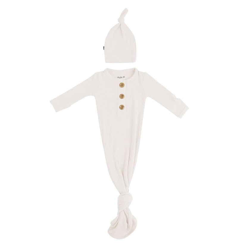 Kyte Baby Ribbed Knotted Gown & Hat Set