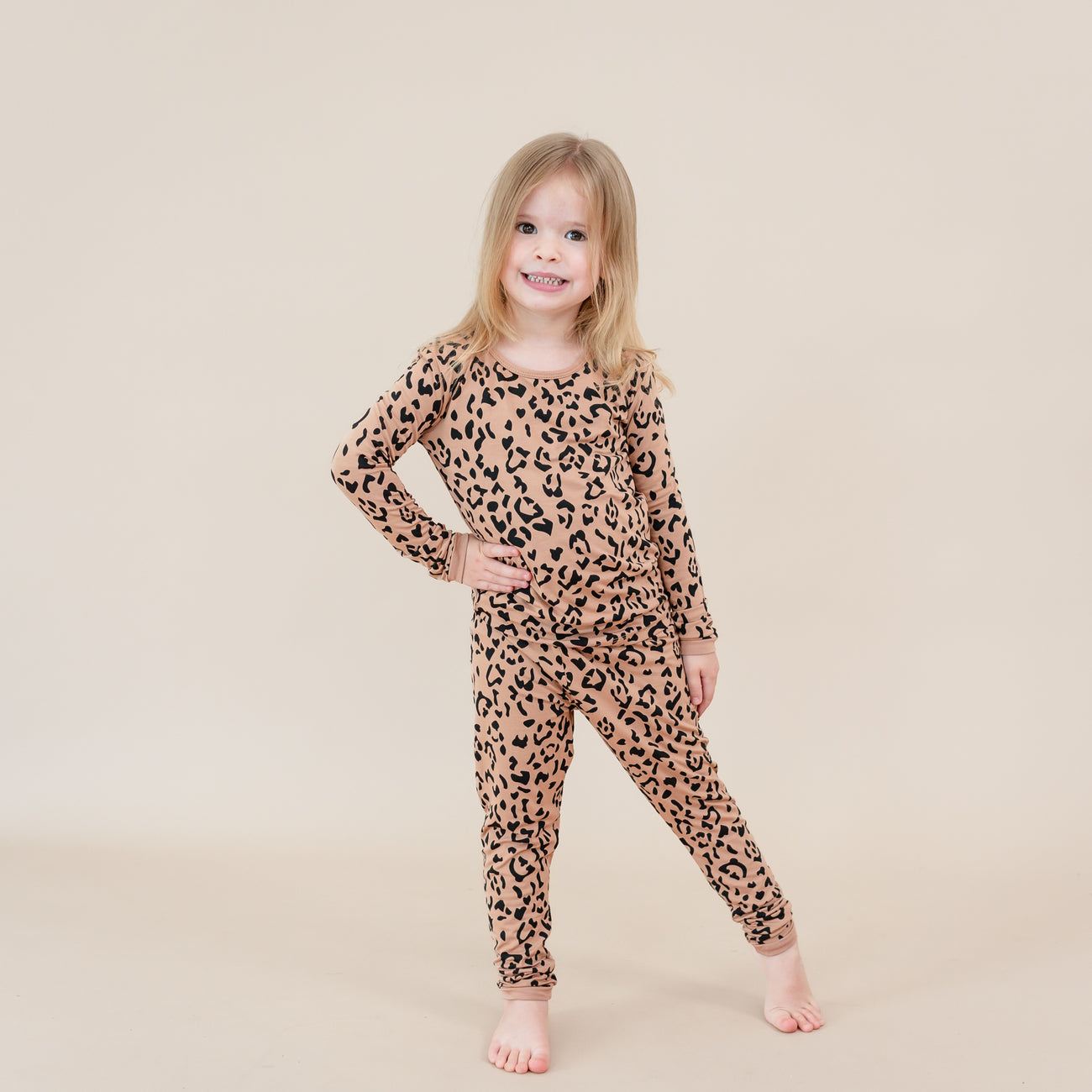 Kyte Baby Toddler Long Sleeve Pajamas Latte Leopard