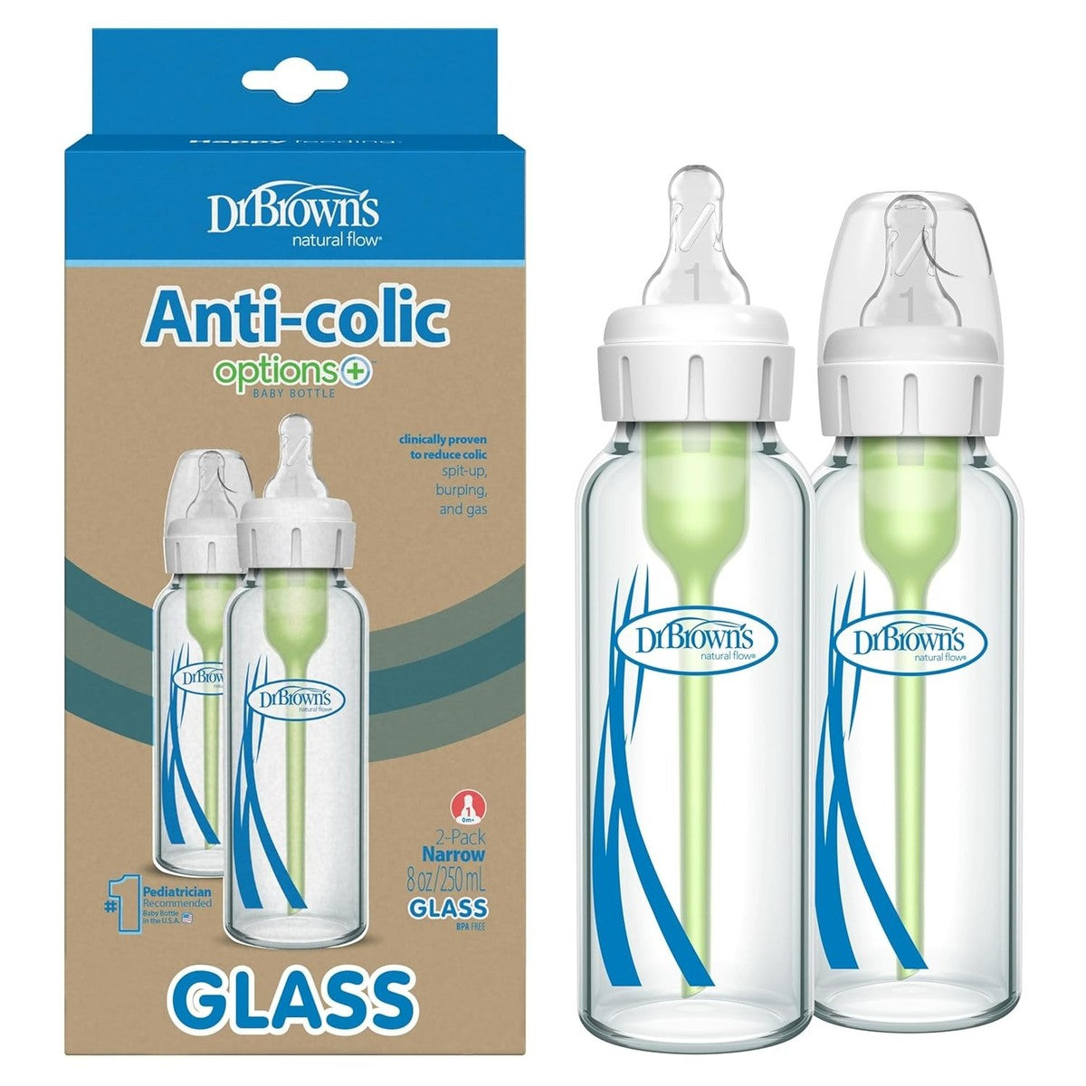 Dr. Brown's Options Narrow 8oz. Glass Bottles (2 pack)
