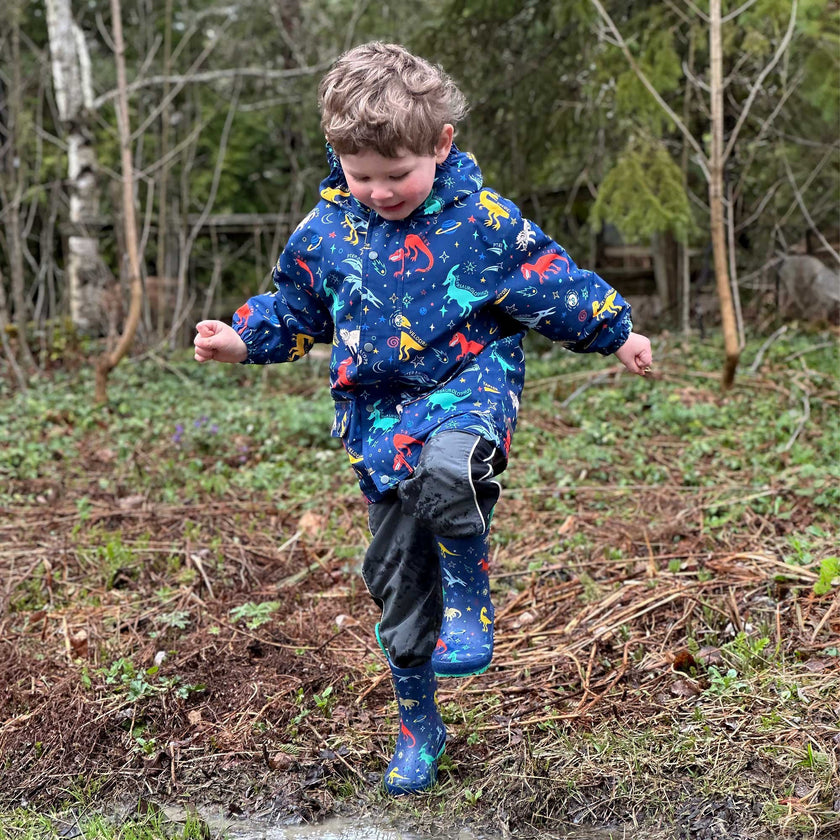 Jan & Jul Puddle-Dry Rain Boots Space Dinos