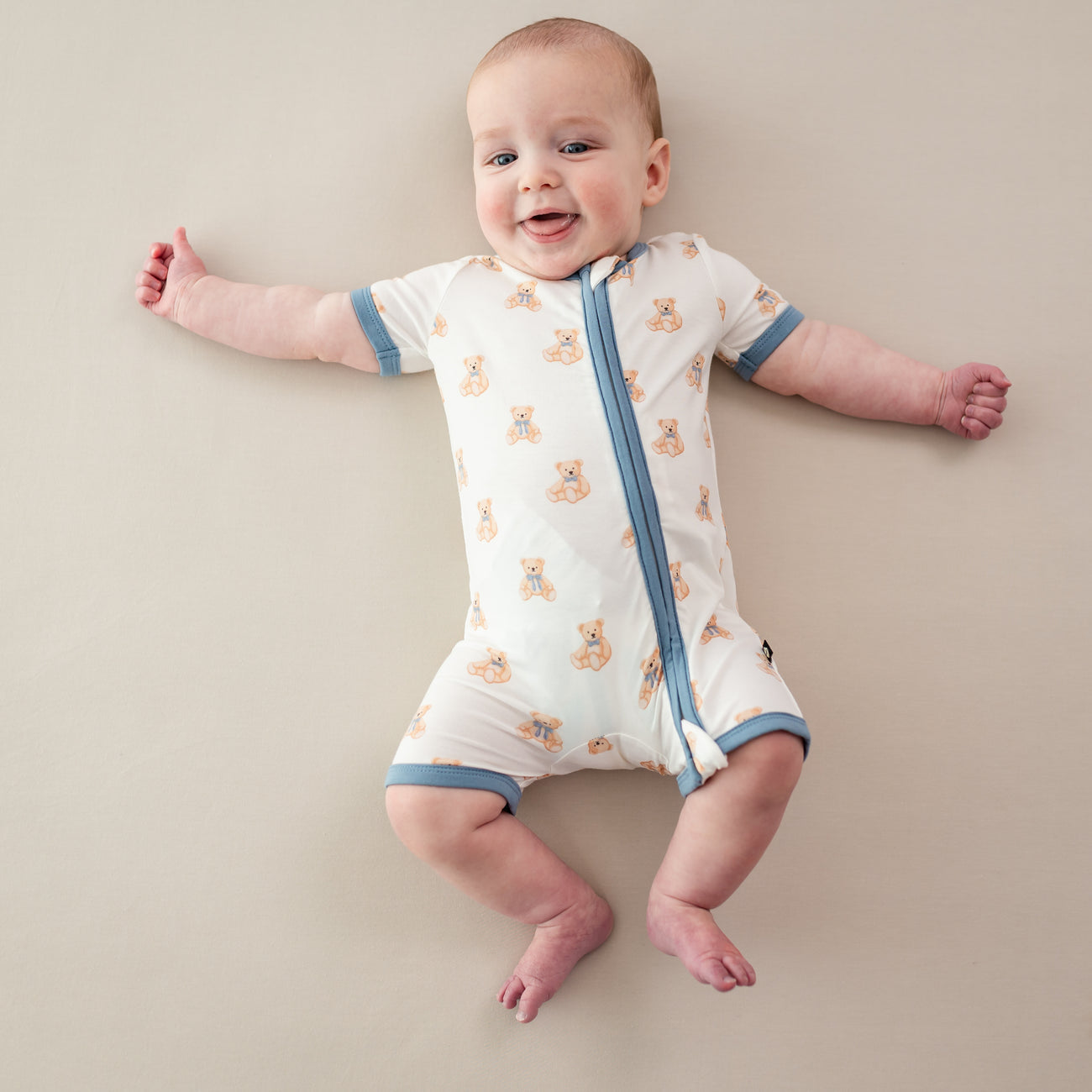 Kyte Baby Zippered Shortall Romper Teddy Bear