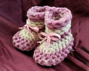 Woolies Baby Booties Pink & Light Grey