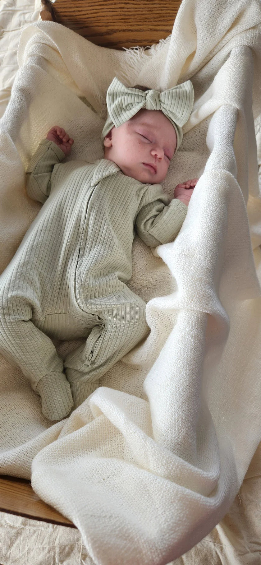 Ba.be.O Ribbed Infant Sleeper Light Sage