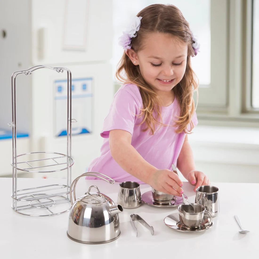 Melissa & Doug Stainless Steel Tea & Storage Stand Set