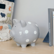 Pearhead Ceramic Piggy Bank Grey Polka Dots