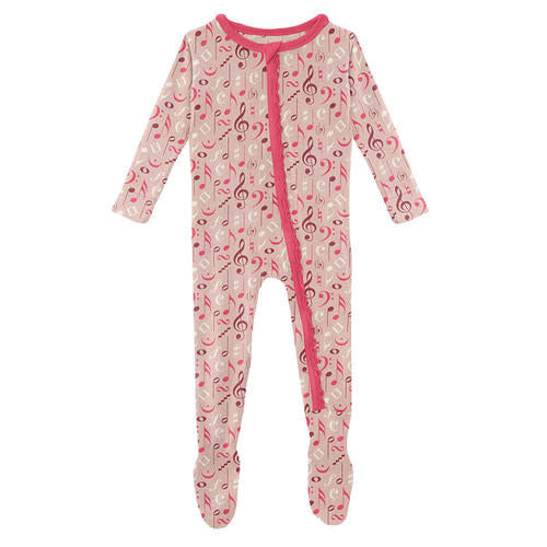 Kickee Pants Ruffle Footie Peach Blossom Music Class 3T