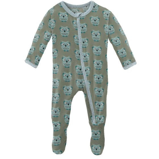 Kickee Pants Footie Silver Sage Wise Owl 3T