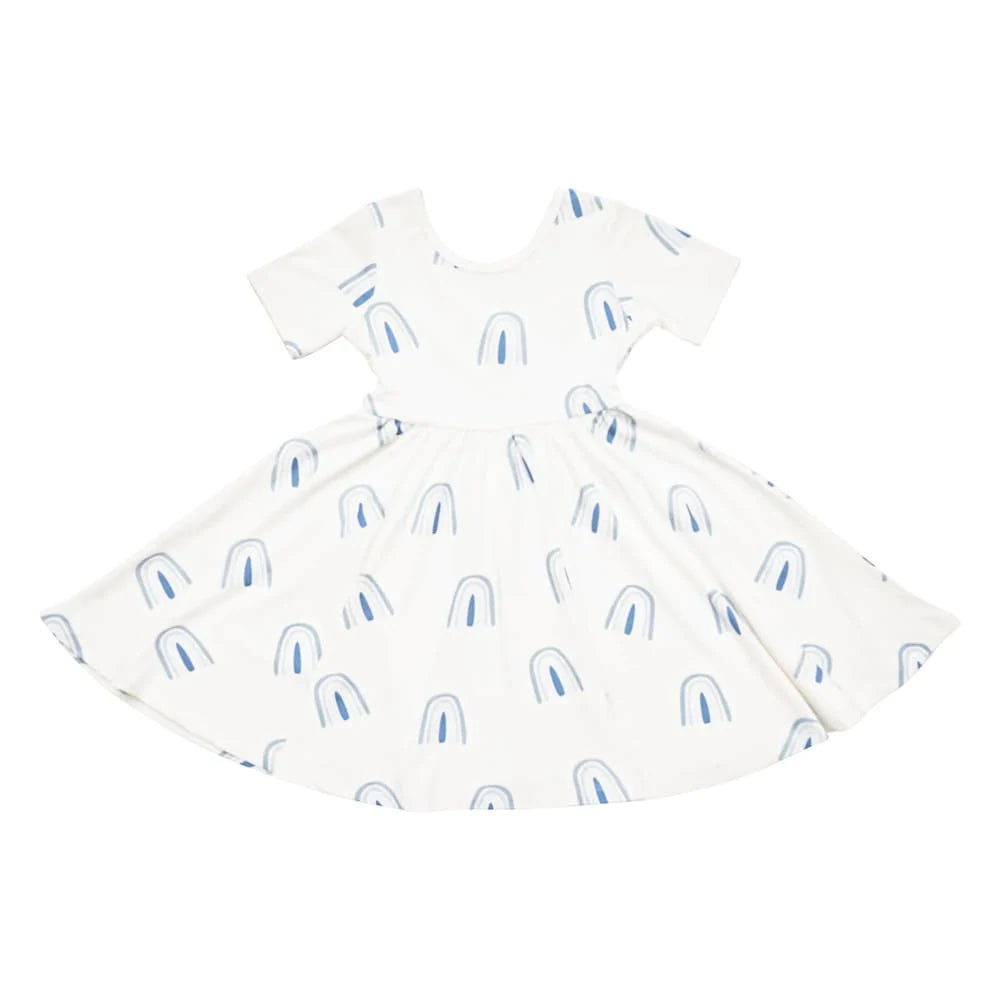 Kyte Baby Short Sleeve Twirl Dress Fog Rainbow