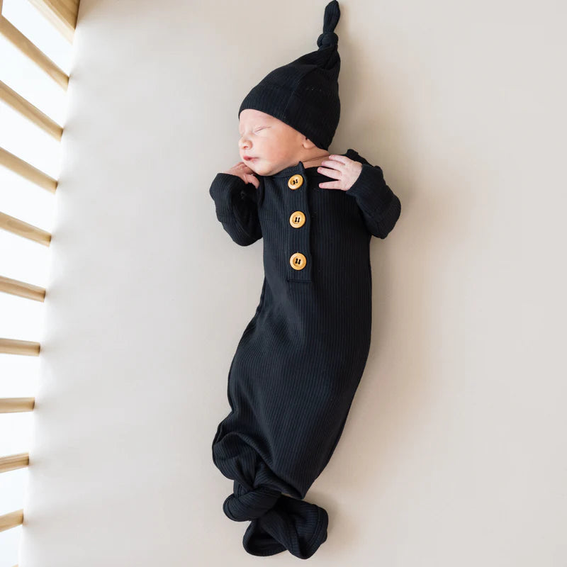 Kyte Baby Ribbed Knotted Gown & Hat Set