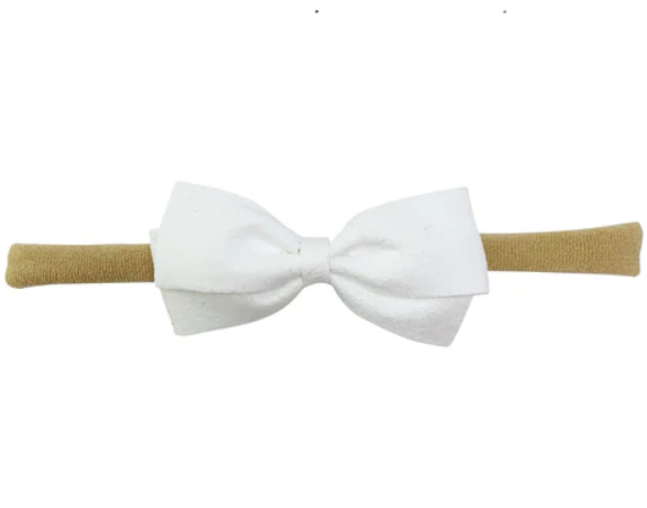 BABY WISP THALI FAUX SUEDE BOW HEADBANDS WHITE