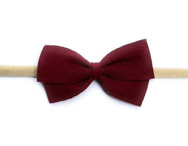 BABY WISP THALI FAUX SUEDE BOW HEADBANDS BURGENDY