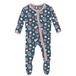 Kickee Pants Ruffle Footie Peace Love Happiness Newborn