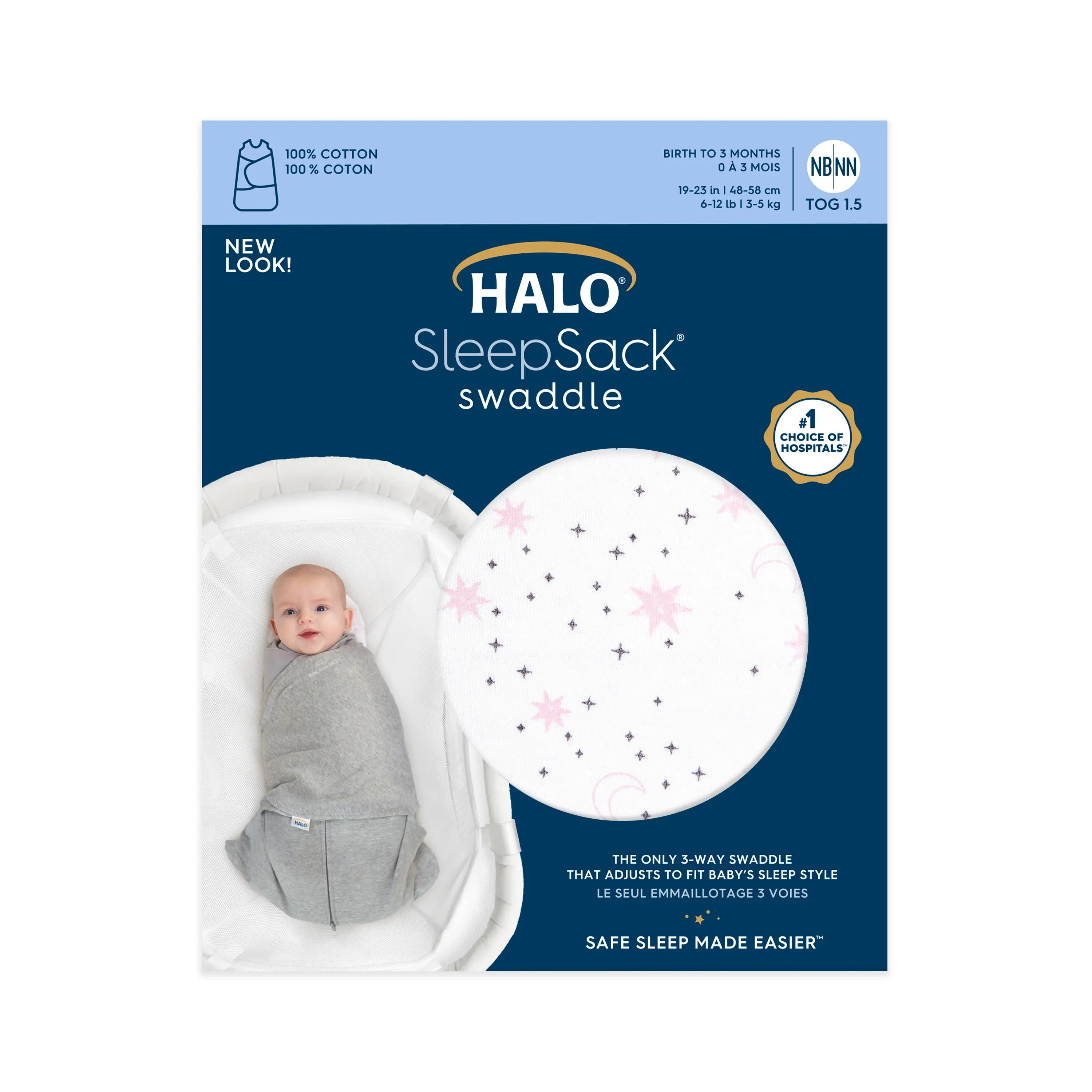 HALO 1.5 TOG Cotton SleepSack Swaddles Midnight Moons Pink Small