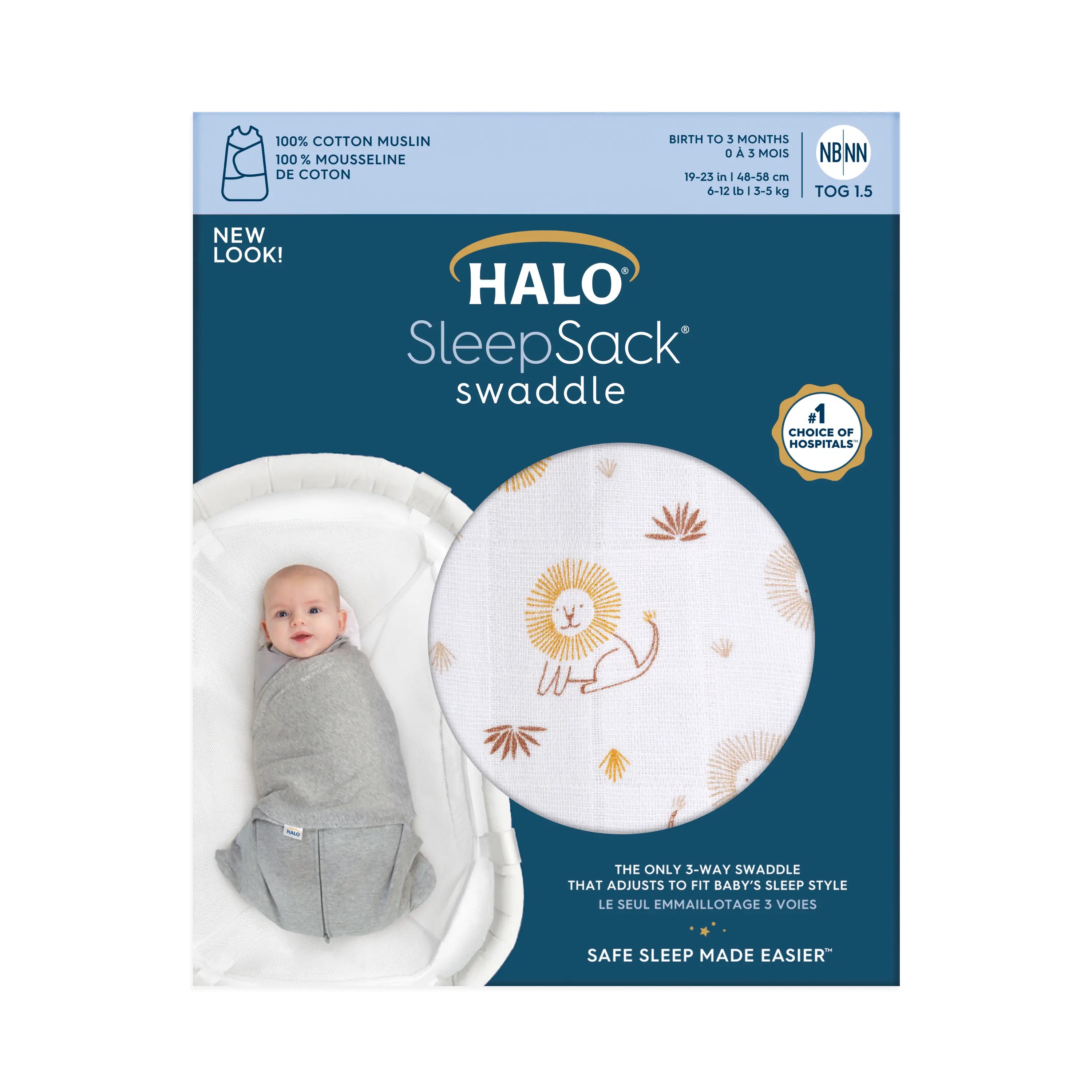 HALO 1.5 TOG Muslin Cotton SleepSack Swaddles Lions Small