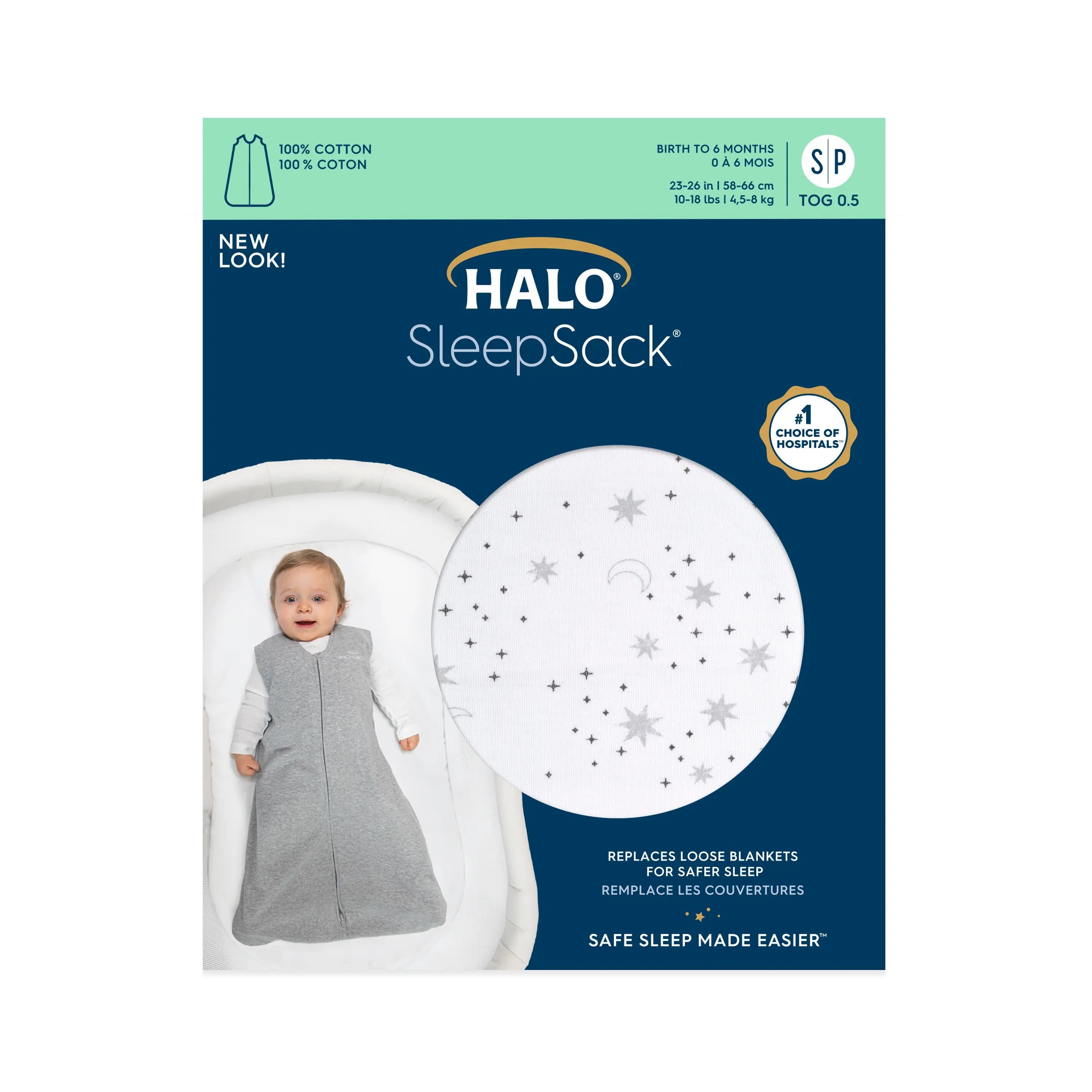 HALO 0.5 TOG Cotton SleepSacks Midnight Moons Grey