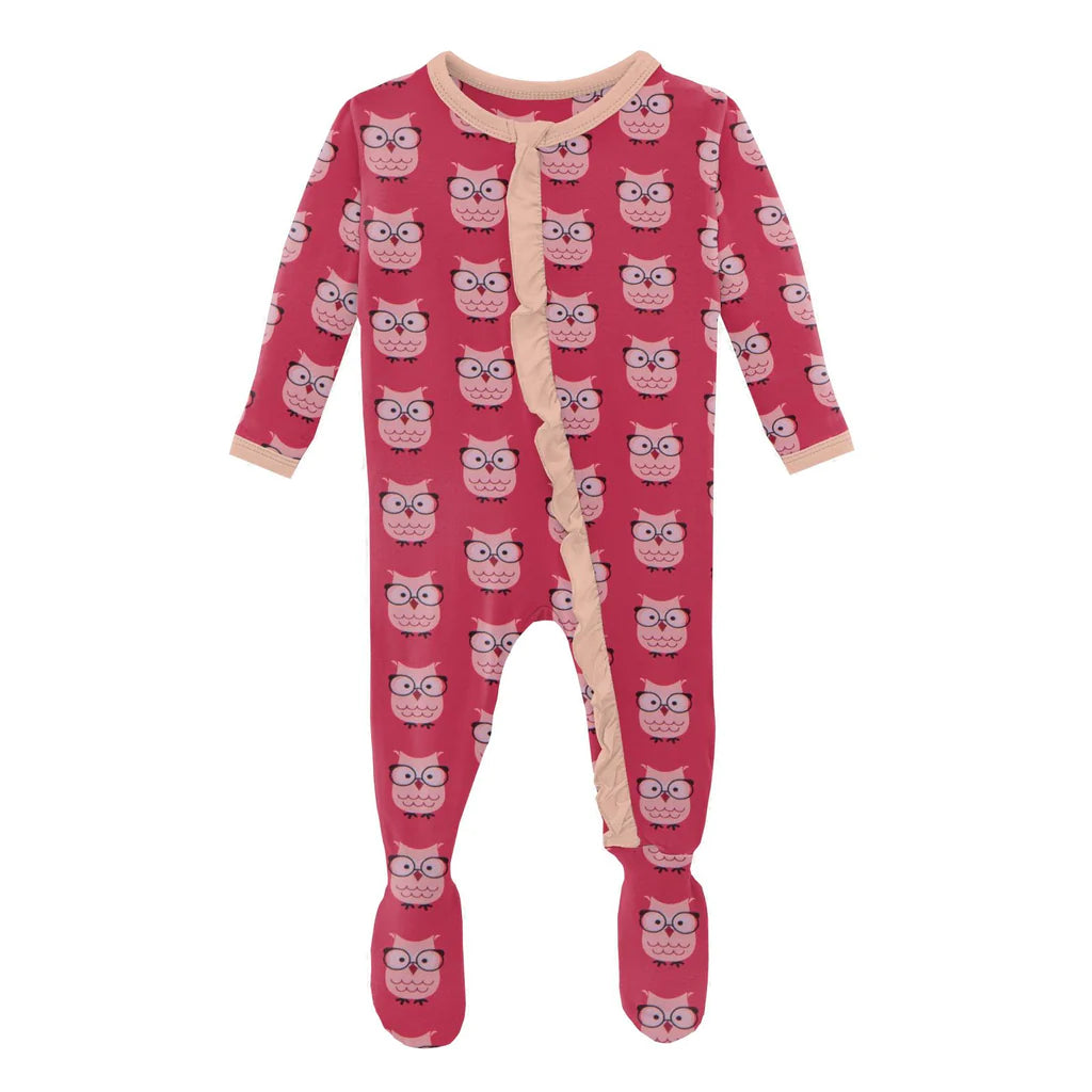 Kickee Pants Ruffle Footie Taffy Wise Owl 3T